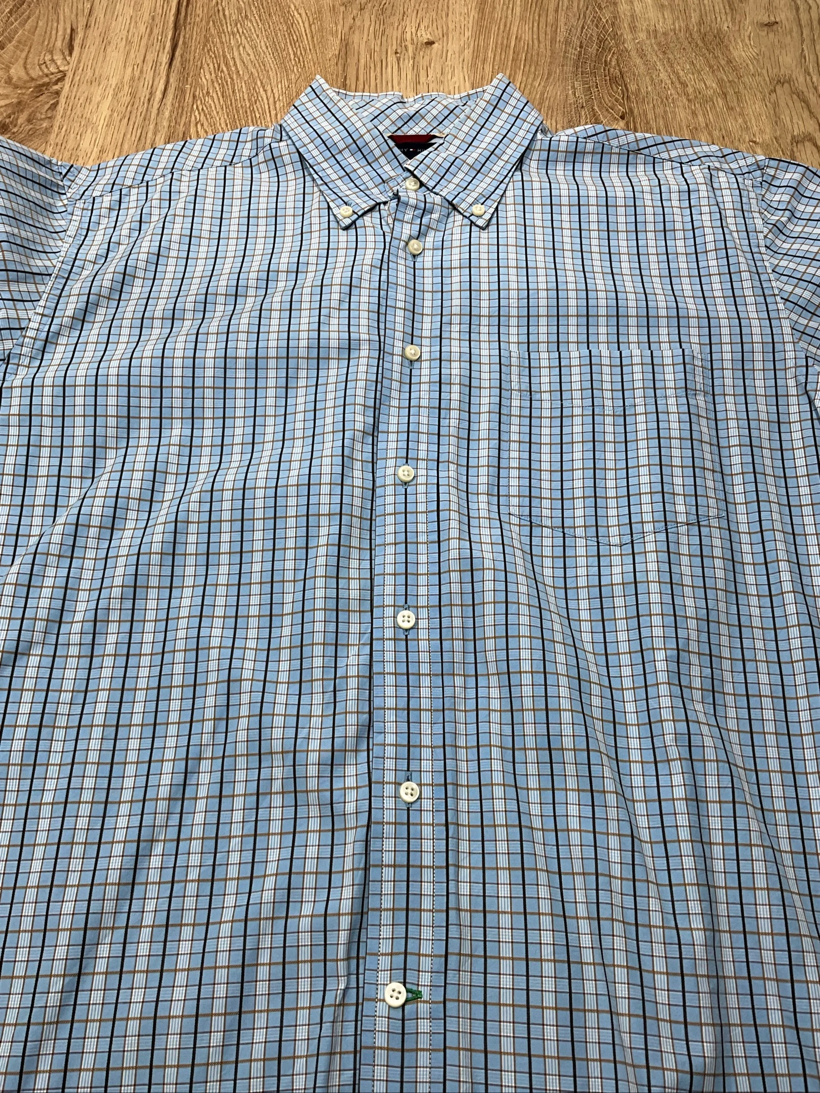 Tommy Hilfiger Long Sleeve Shirt L 100% Cotton Preppy Gingham Blue – photo 3